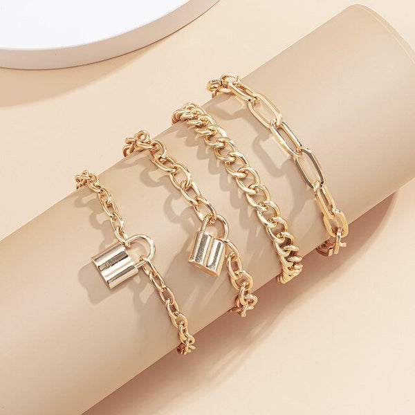 4PCS Set Punk Cub Chain Bracelets Bangles 2022 Fashion Jewelry Punk Chain Bracelets Set for Women Charm Jewelry Gifts - Victorias Closet