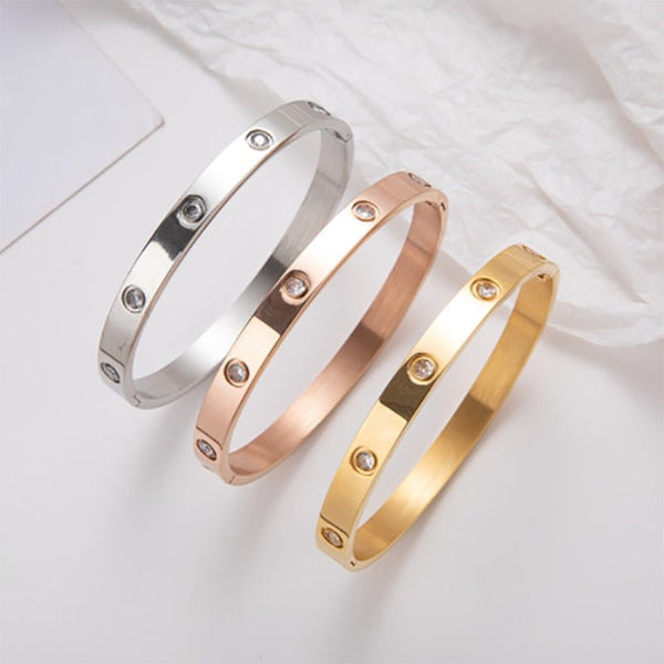 7mm Stainless Steel Bangle For Women Bracelet On Hand Lady Girl Women&#39;s Fashion Jewelry Bangle Rhinestone Titanium Designer Gift - Victorias Closet