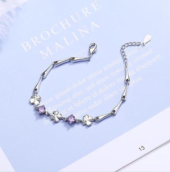 925 Sterling Silver Bracelet For Women Lucky Cute Sweet Student Female Four-leaf Clover Bracelets Girlfriend Valentines Day Gift - Victorias Closet