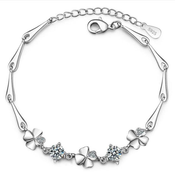 925 Sterling Silver Bracelet For Women Lucky Cute Sweet Student Female Four-leaf Clover Bracelets Girlfriend Valentines Day Gift - Victorias Closet