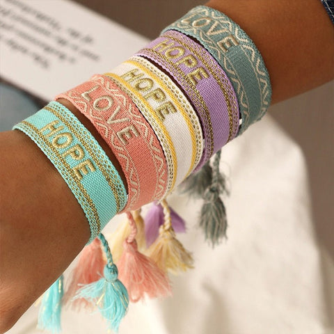 Bohemia Embroidery Letters Woven Tassel Bracelet For Women Handmade Adjustable Rope Braided Bracelet Retro Fashion Jewelry Gift - Victorias Closet