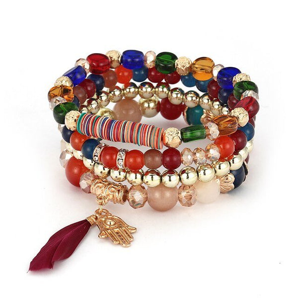 Boho Bead Bracelets &amp; Bangles For Women Fashion Heart Crystal Bracelet Femme Multilayer Tassel Pendant Bijoux Wristband Jewelry - Victorias Closet