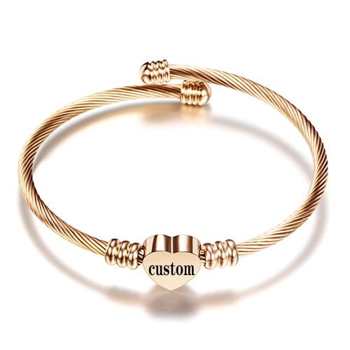 Fashion Girls Gold Color Stainless Steel Heart Bracelet Bangle With Letter Fashion Initial Alphabet Charms Bracelets For Women - Victorias Closet