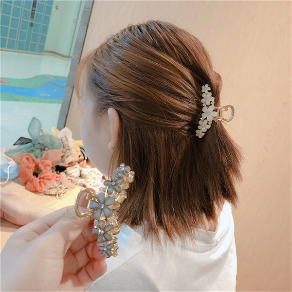 Hair Claw Clip Clamp For Women Girl Flower Floral Rhinestone Pearl Korean Handmade Fashion Head Accessories Mujer Wholesale - Victorias Closet0