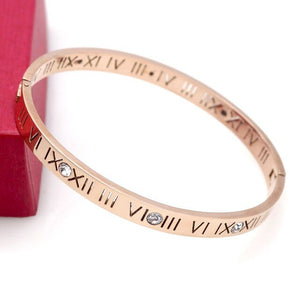 Hot Sale Fashion Opening Titanium Steel Bangles Crystal Rose Gold White Gold Bangles Roman Numerals Women&#39;s Bracelet - Victorias Closet