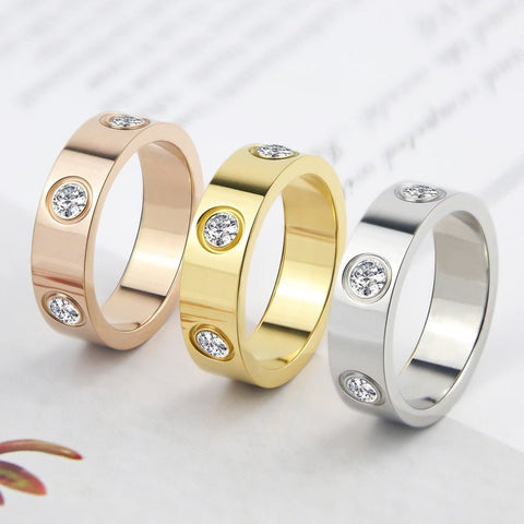 Luxury Shiny Rotating Circle Crystal Ring Stainless Steel Rose Gold Love Ring for Women Engagement gift Brands Ring - Victorias Closet