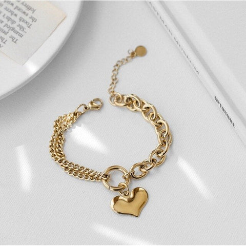 MEYRROYU Stainless Steel Layered Thick Chain Bracelet For Women 2022 Trendy Gold Color Geometric Punk Hip-Hop Jewelry Wholesale - Victorias Closet