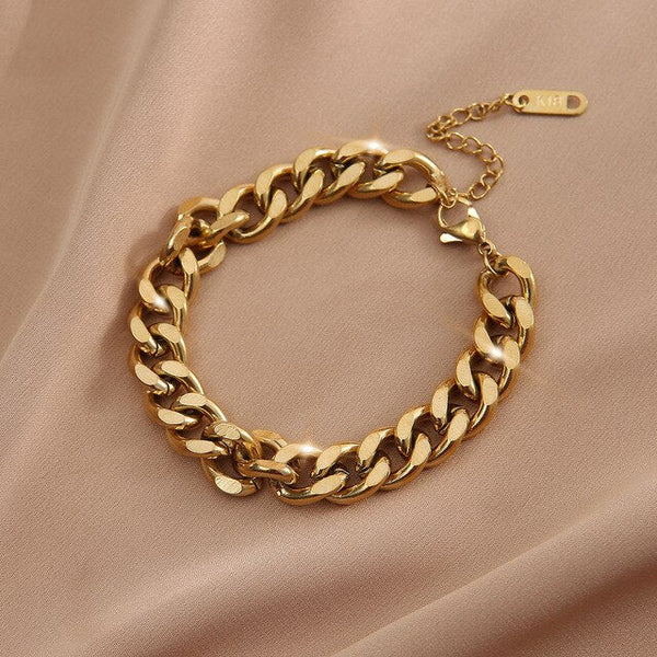 MEYRROYU Stainless Steel Layered Thick Chain Bracelet For Women 2022 Trendy Gold Color Geometric Punk Hip-Hop Jewelry Wholesale - Victorias Closet