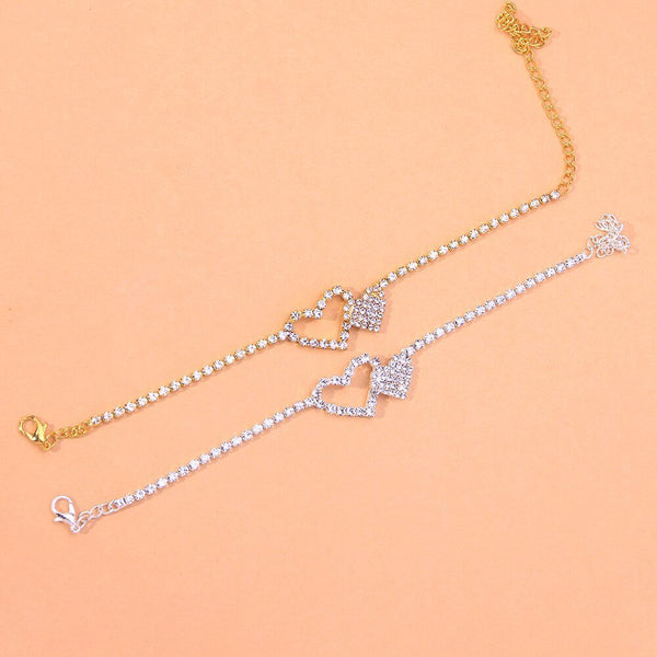 New Rhinestone Double Heart Anklets - Victorias Closetanklet