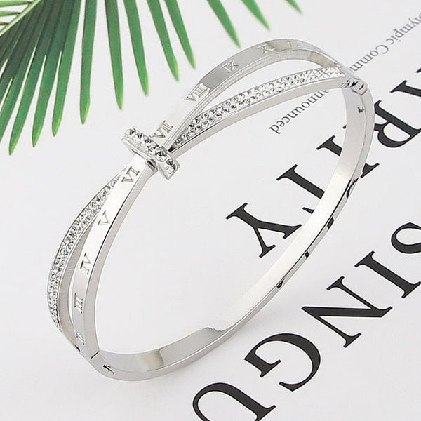 New Stainless Steel Jewelry Crystal Bracelets Cross Roman Numerals Bangle For Women&#39;s Who Love Gifts Wholesale - Victorias Closet