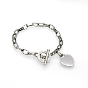 New Sweet Heart Charm Cuff Bangles Stainless Steel Gold Plating 7mm Width - Victorias Closetjewelry