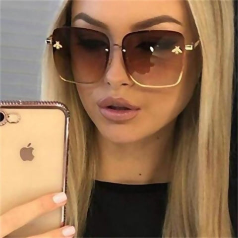 Oversize Rimless Square Bee Sunglasses - Victorias ClosetSunglasses