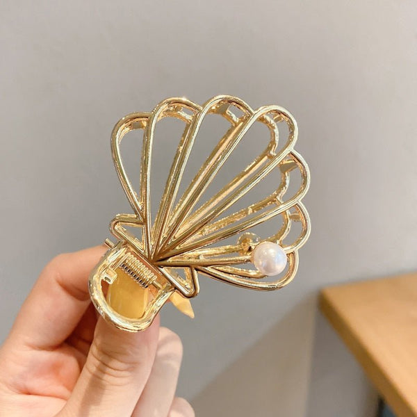 Pearl Hair Claw Set Clip for Women Gold Color Hairpins Metal Hair Accessories Geometric Hollow Pincer Barrette Crystal Clip Big - Victorias Closet0