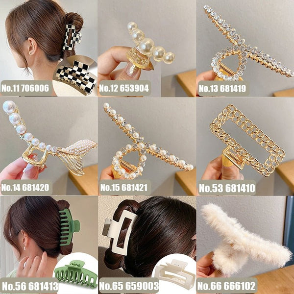 Pearl Hair Claw Set Clip for Women Gold Color Hairpins Metal Hair Accessories Geometric Hollow Pincer Barrette Crystal Clip Big - Victorias Closet0