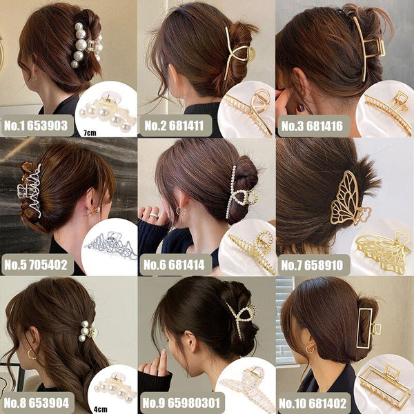 Pearl Hair Claw Set Clip for Women Gold Color Hairpins Metal Hair Accessories Geometric Hollow Pincer Barrette Crystal Clip Big - Victorias Closet0