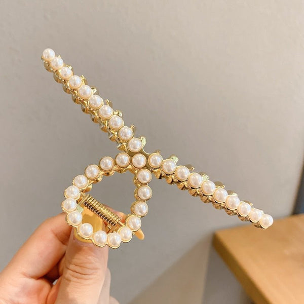 Pearl Hair Claw Set Clip for Women Gold Color Hairpins Metal Hair Accessories Geometric Hollow Pincer Barrette Crystal Clip Big - Victorias Closet0