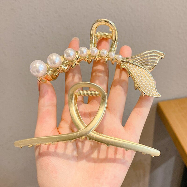 Pearl Hair Claw Set Clip for Women Gold Color Hairpins Metal Hair Accessories Geometric Hollow Pincer Barrette Crystal Clip Big - Victorias Closet0