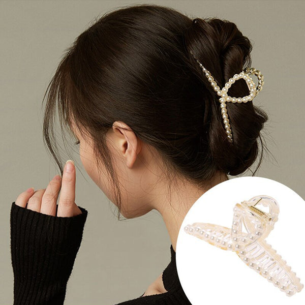 Pearl Hair Claw Set Clip for Women Gold Color Hairpins Metal Hair Accessories Geometric Hollow Pincer Barrette Crystal Clip Big - Victorias Closet0