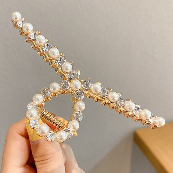 Pearl Hair Claw Set Clip for Women Gold Color Hairpins Metal Hair Accessories Geometric Hollow Pincer Barrette Crystal Clip Big - Victorias Closet0