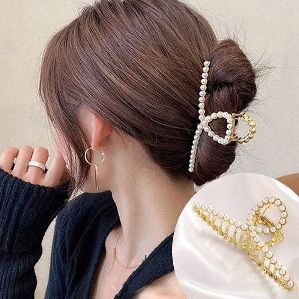 Pearl Hair Claw Set Clip for Women Gold Color Hairpins Metal Hair Accessories Geometric Hollow Pincer Barrette Crystal Clip Big - Victorias Closet0