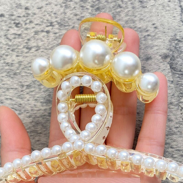 Pearl Hair Claw Set Clip for Women Gold Color Hairpins Metal Hair Accessories Geometric Hollow Pincer Barrette Crystal Clip Big - Victorias Closet0