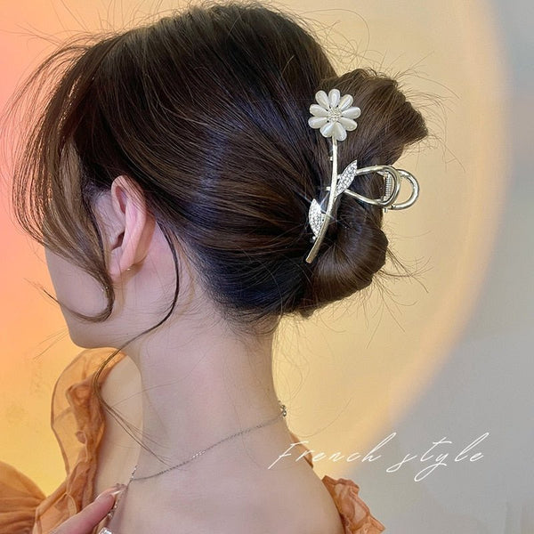 Vivid Flower Hair Claws for Women Vintage Hair Jewelry Charm Big Rhinestone Crystal Crab Clip Wedding Claw Crab Daisy Shark Clip - Victorias Closet0