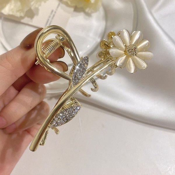 Vivid Flower Hair Claws for Women Vintage Hair Jewelry Charm Big Rhinestone Crystal Crab Clip Wedding Claw Crab Daisy Shark Clip - Victorias Closet0