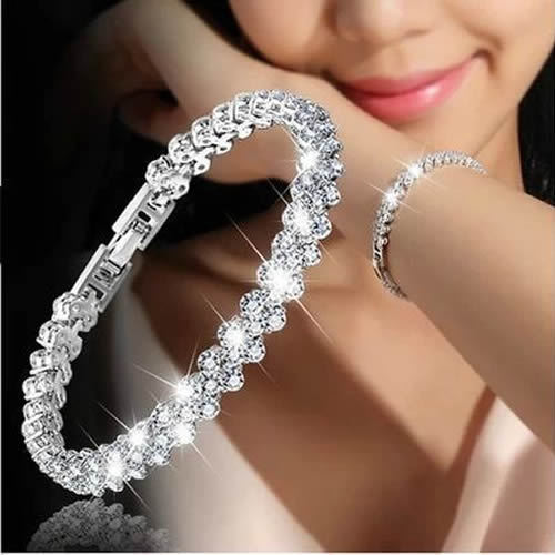 Women Silver Color Rose Gold Bracelet for Female Crystal Heart Charm Bracelet Women Bridal Wedding Fine Jewelry Gift - Victorias Closet